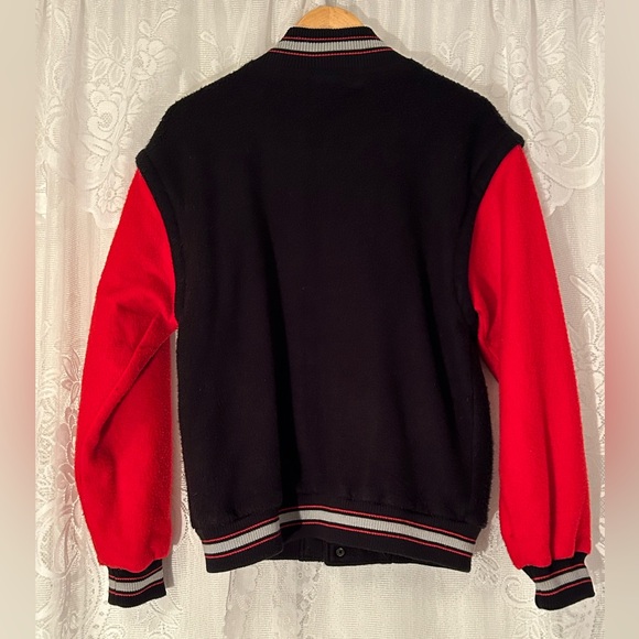 Vintage All Canada Varsity Letterman Jacket Zip Off Sleeves Red Black M - Picture 2 of 5
